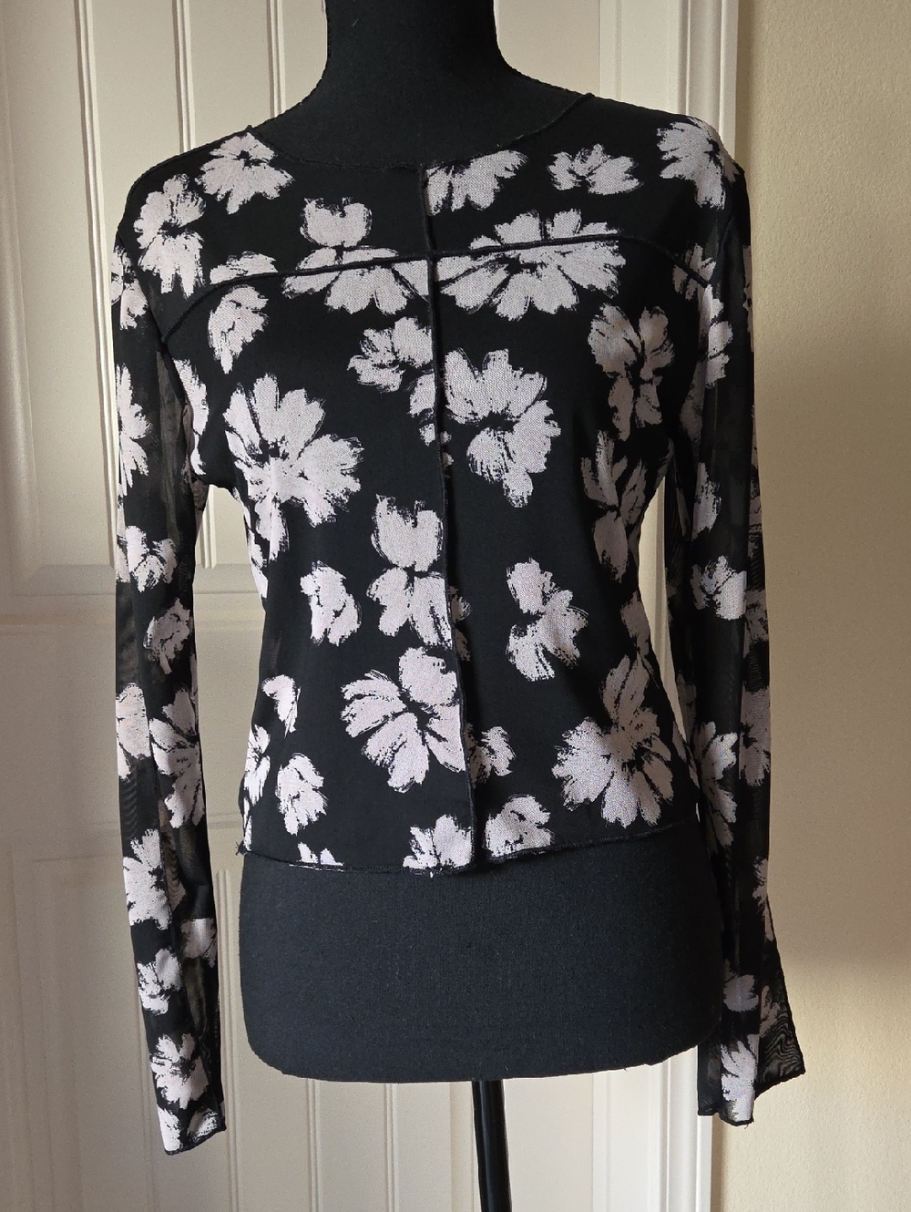 Kirious Los Angeles Y2K Sheer Mesh Floral Crop Top, Size L